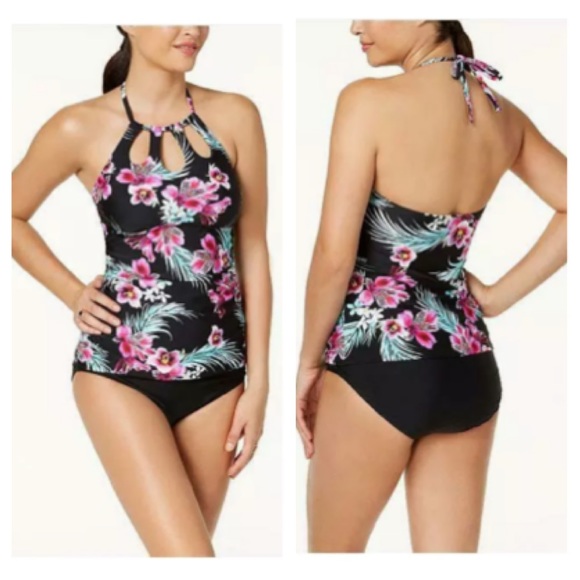 Island Escape Orchid Paradise High-Neck Cutout Tankini & La Palma Hipster Bottom - Picture 9 of 10